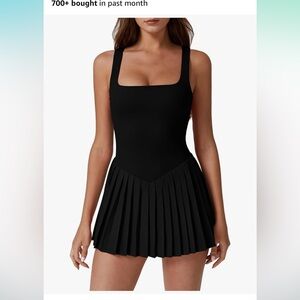 QINSEN Womens Square Neck Tennis Dress Pleated Sleeveless size small black
